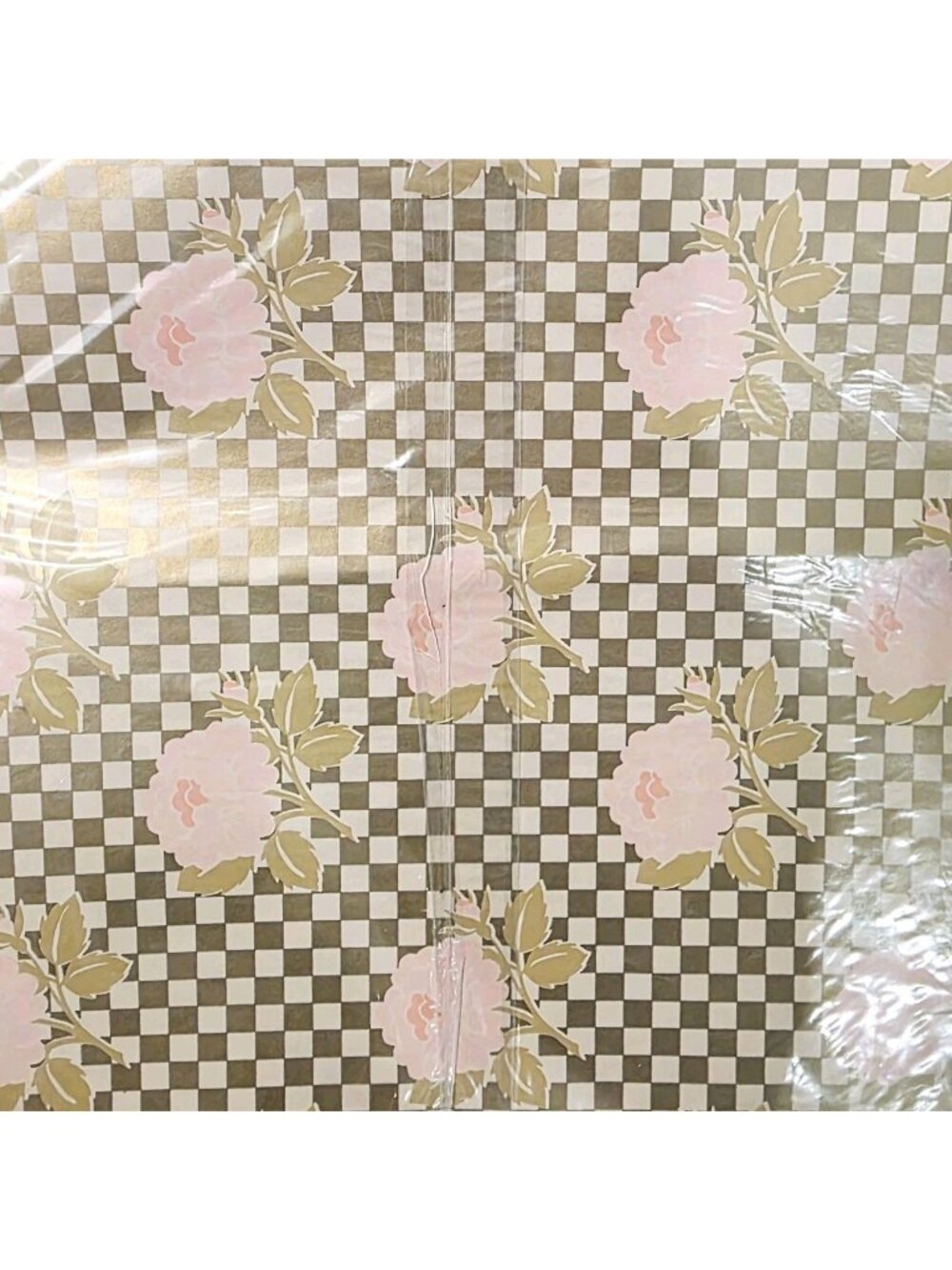 3 Hallmark Gold Checkered Background Pink Roses Gift Wrapping Scrapbook Crafting